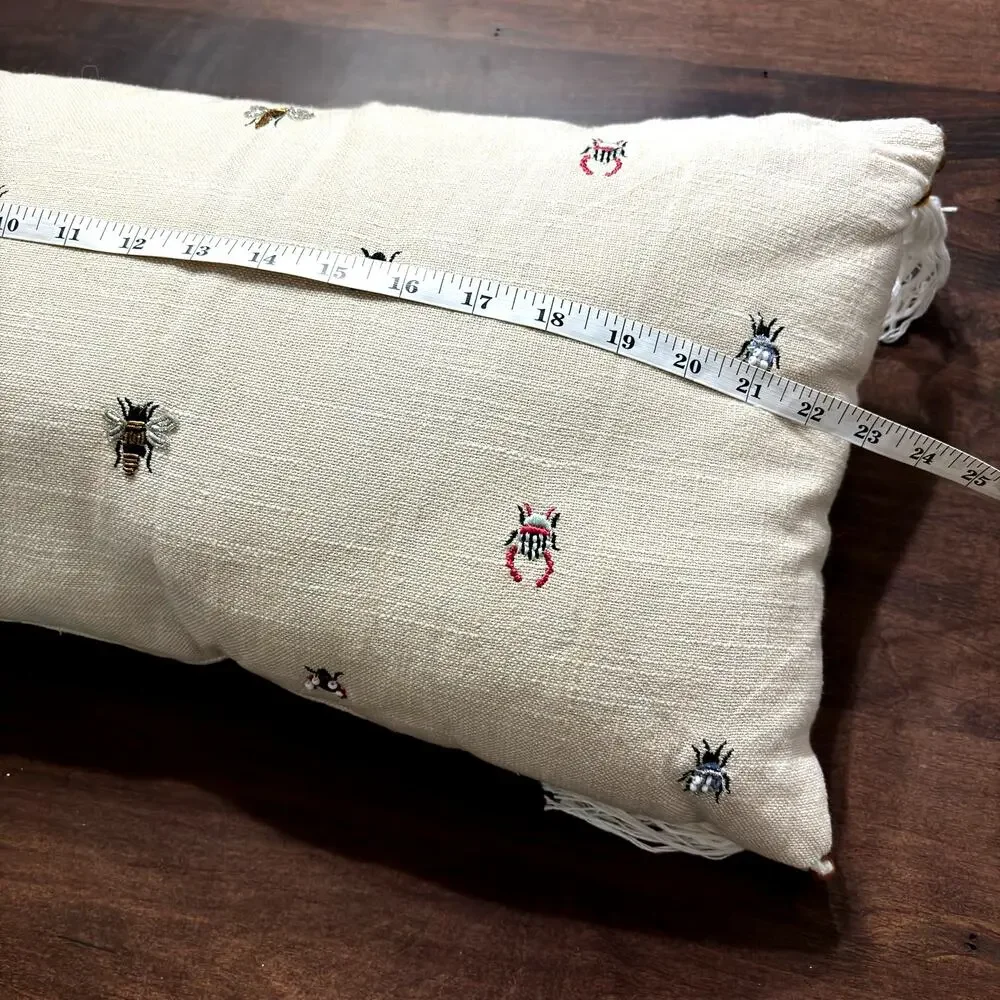 Bug Insect Butterfly Embroidered Pillow w/ Tassels, Beetles, Bees, ladybugs 22